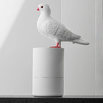 Pigeon automatic foam soap dispenser on a bathroom counter, promoting touchless hygiene in a modern home.