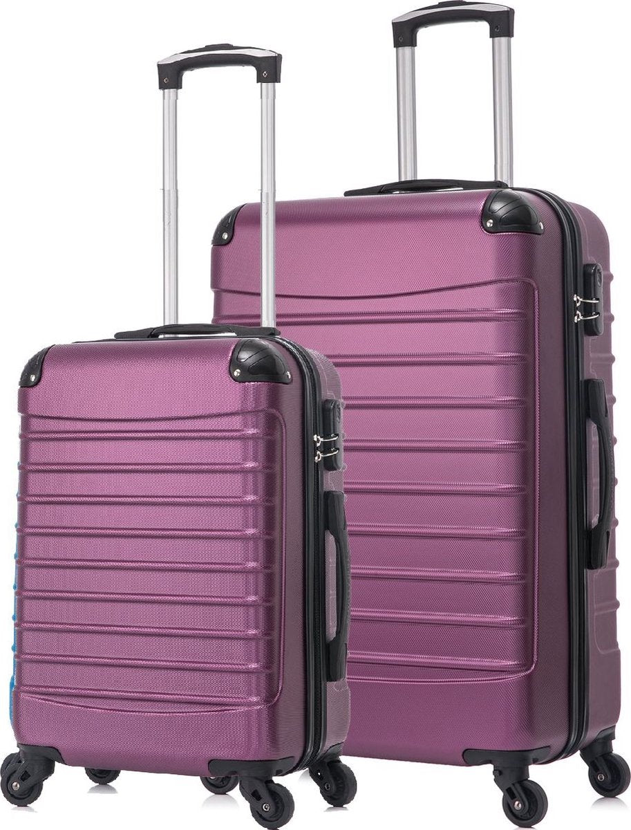Durable hardshell 2-piece luggage set with spinner wheels, perfect for airport travel and long vacations.