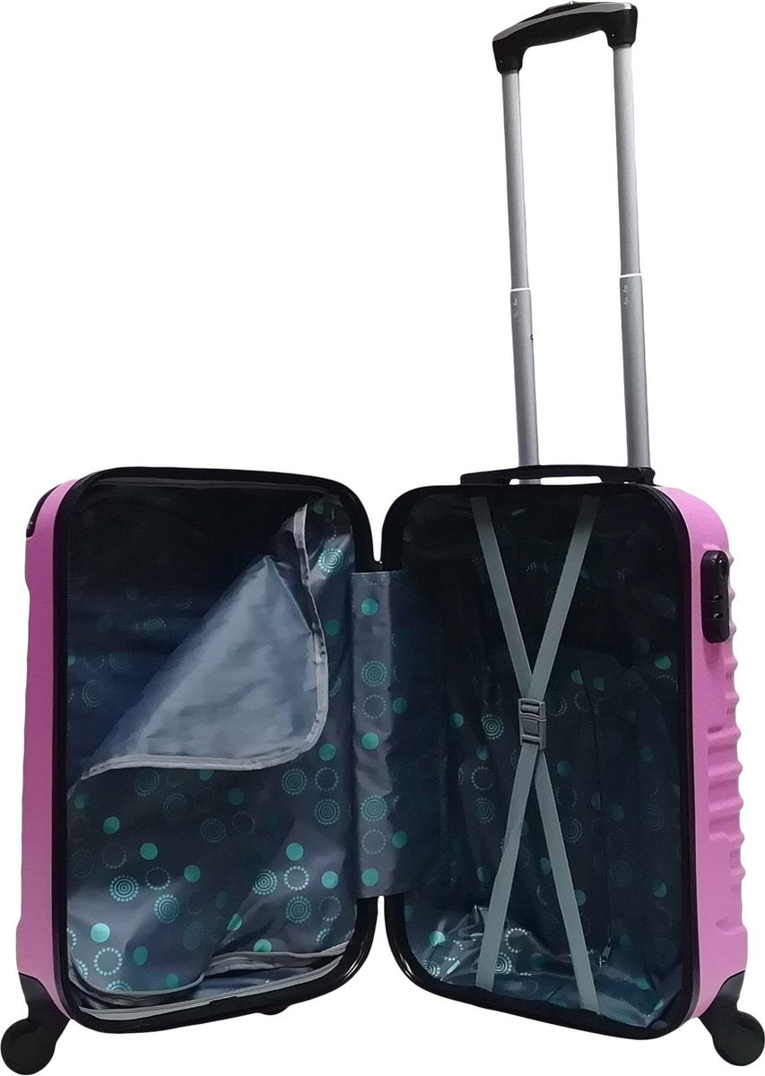 Robust pink hardshell 2-piece luggage set for easy travel; durable carry-on & large suitcase.