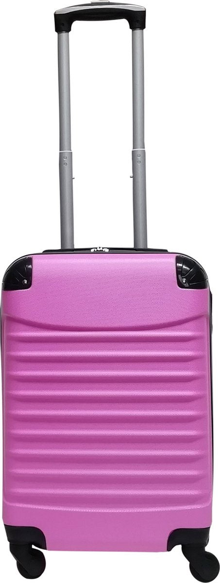 Durable 2-piece pink hardshell suitcase set; ideal for travel, with spinner wheels & secure zippers.