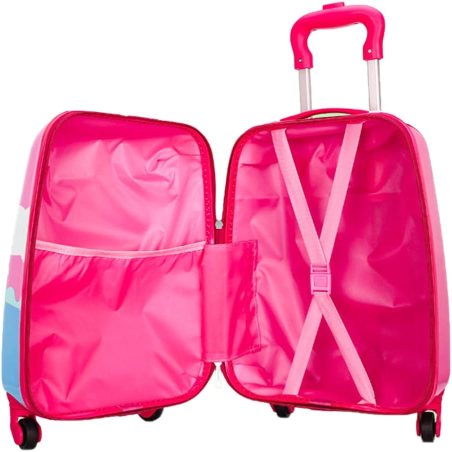 Lightweight hardshell children's suitcase with multi-directional spinner wheels; ideal for toddler travel & easy handling.