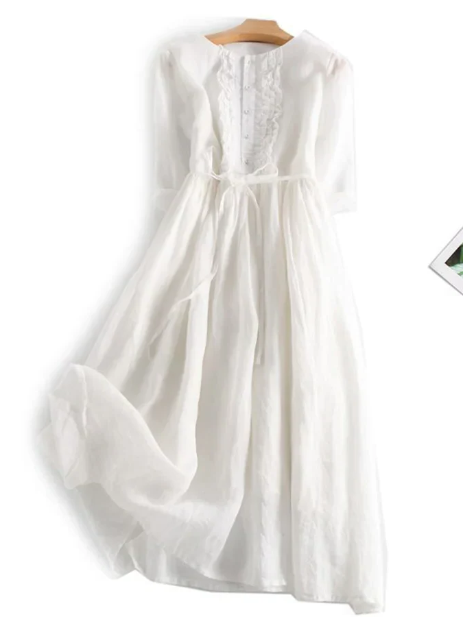 Green flowy Ruffle Midi Dress for women, ideal comfortable summer dress for vacation or casual wear.