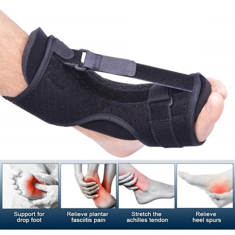 Plantar Fasciitis night brace to alleviate chronic heel & foot pain while sleeping. Gentle stretch medical device.