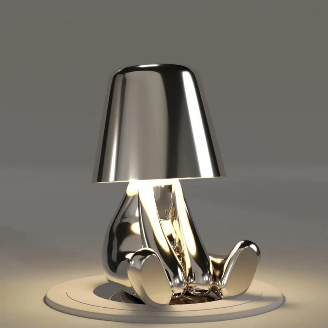 Dimmable LED table lamp, playful, rechargeable, provides cozy mood lighting.