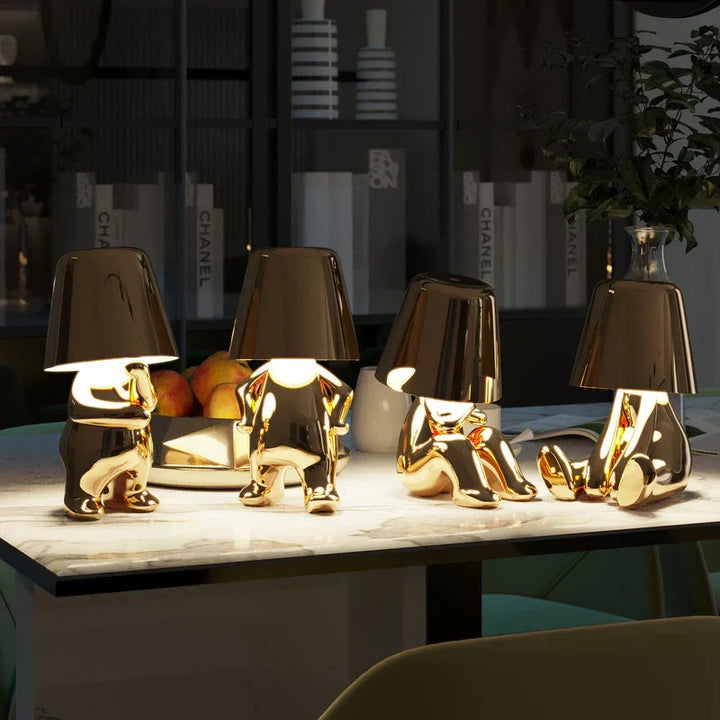 Stylish dimmable LED lamp, playful design, perfect for decorative lighting.