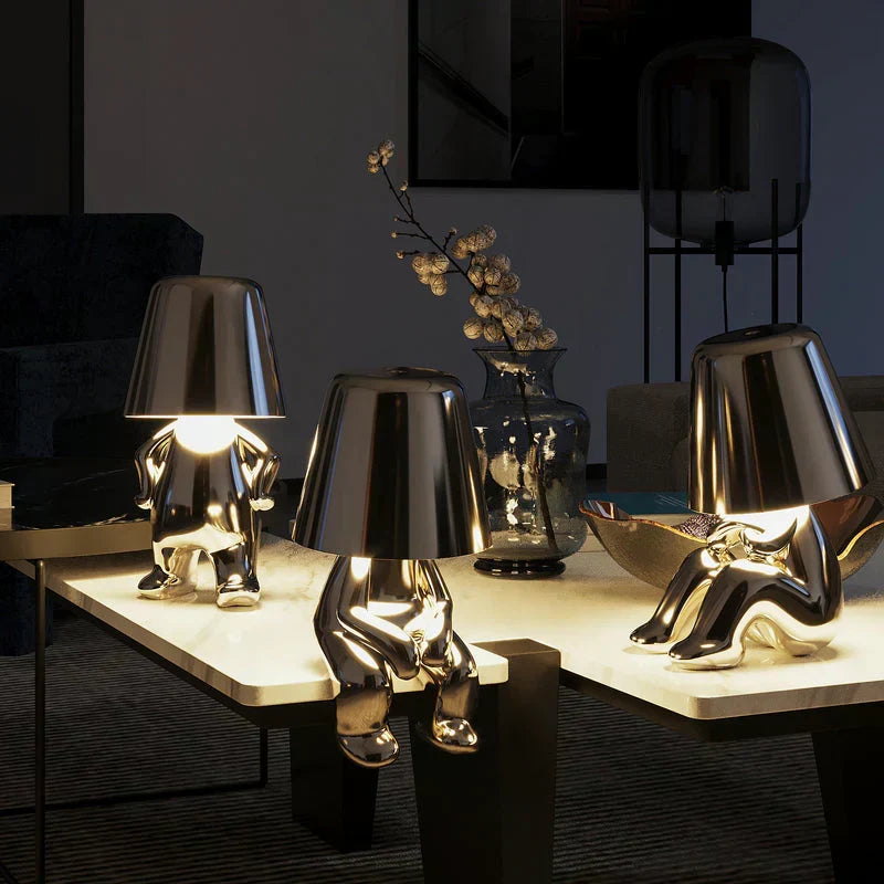 Contemporary LED table lamp, playful, dimmable, for versatile home lighting.