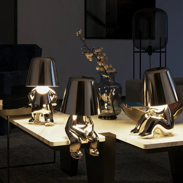 Contemporary LED table lamp, playful, dimmable, for versatile home lighting.