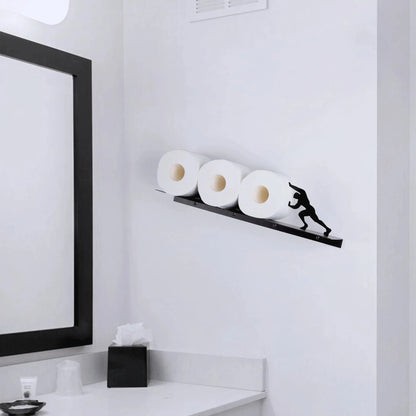Unique Bathroom Storage Shelf in black metal, offering a stylish solution for toilet paper and small towels.