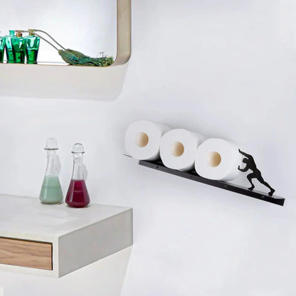 Modern Bathroom Organization Shelf. A slender iron freestanding unit for efficient storage in any bathroom.