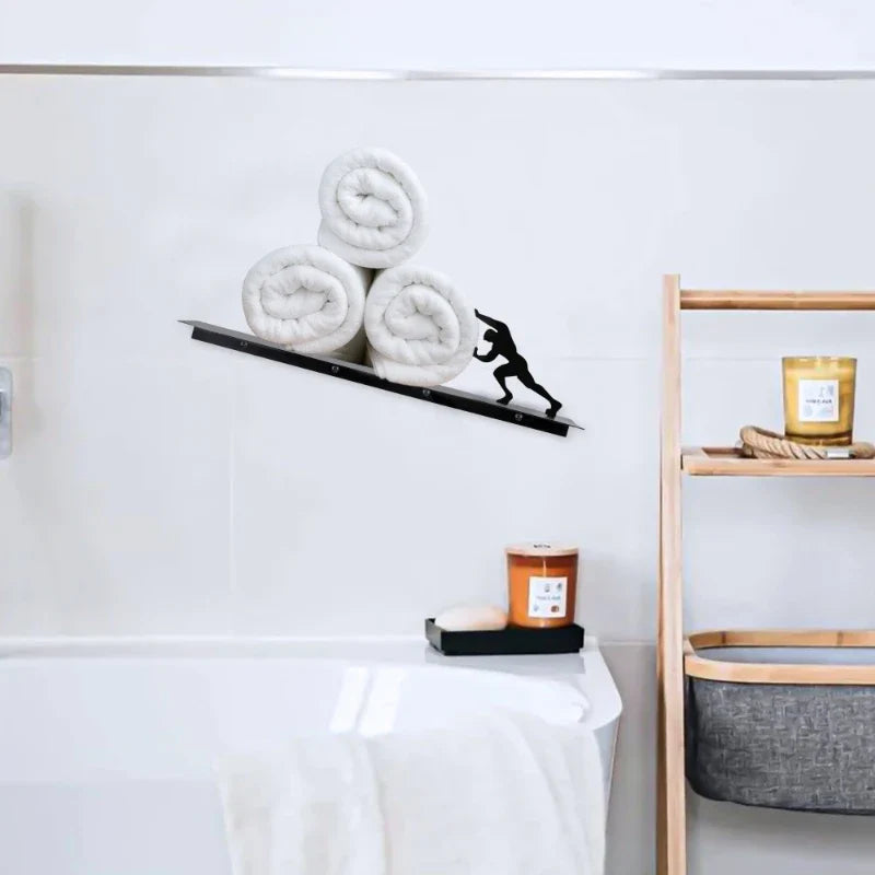 Compact Bathroom Shelf with a playful rolling design, ideal for toilet paper storage and minimalist home decor.