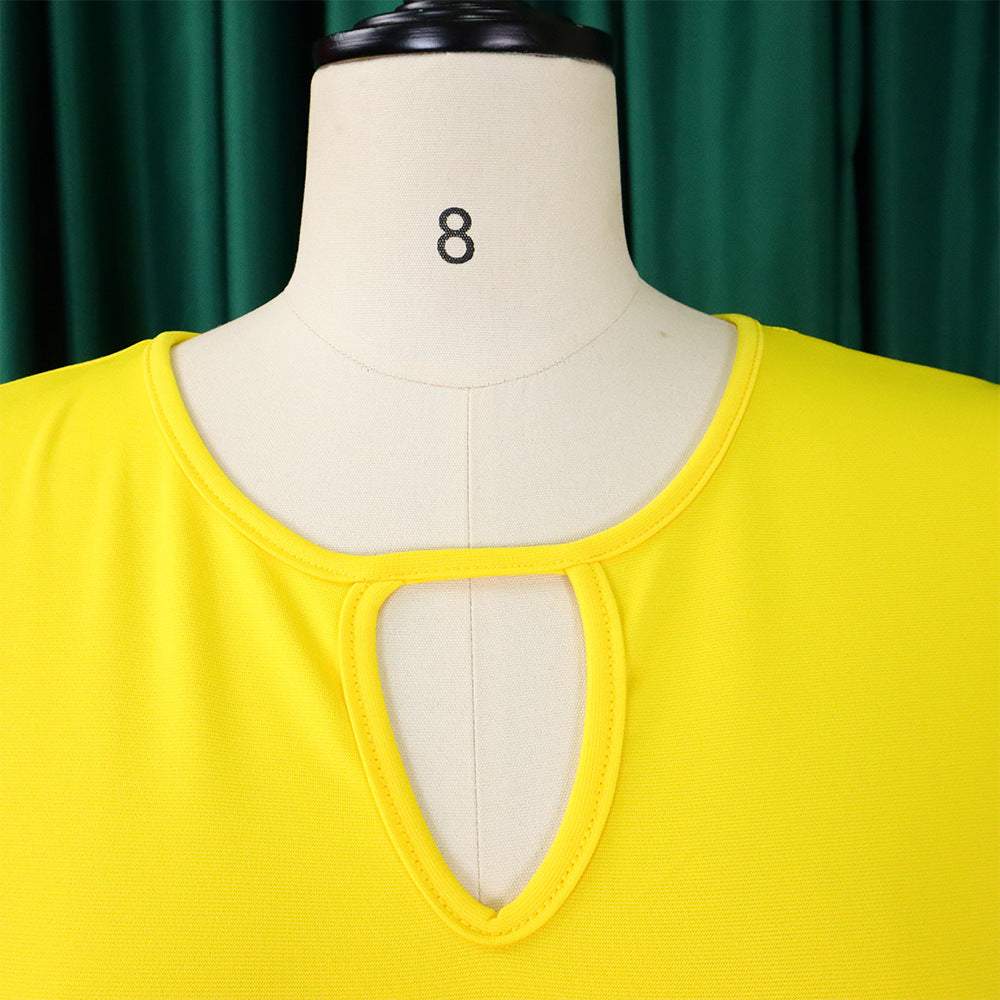 Versatile plus-size asymmetrical sleeveless dress, modern elegant fashion for women.