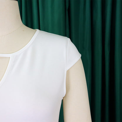 Modern asymmetrical midi dress, plus-size women's elegant sleeveless attire.