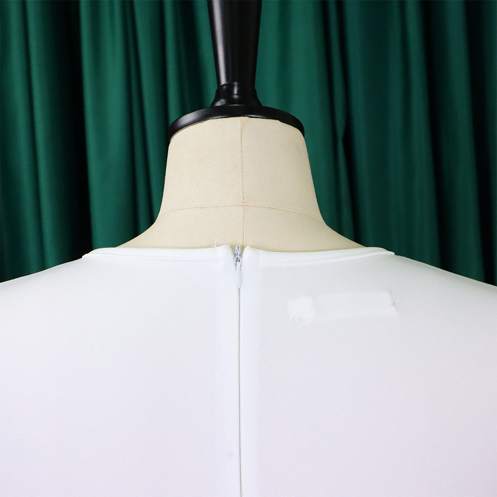 Women's elegant plus-size asymmetrical dress, sleeveless design for sophisticated style.