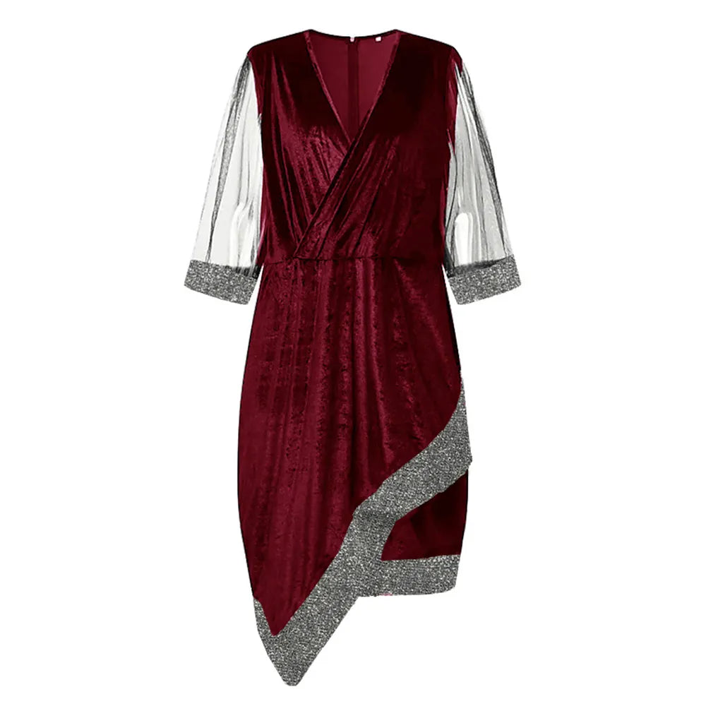 Sophisticated plus-size fall evening dress. Elegant long sleeve gown for glamorous special occasions.
