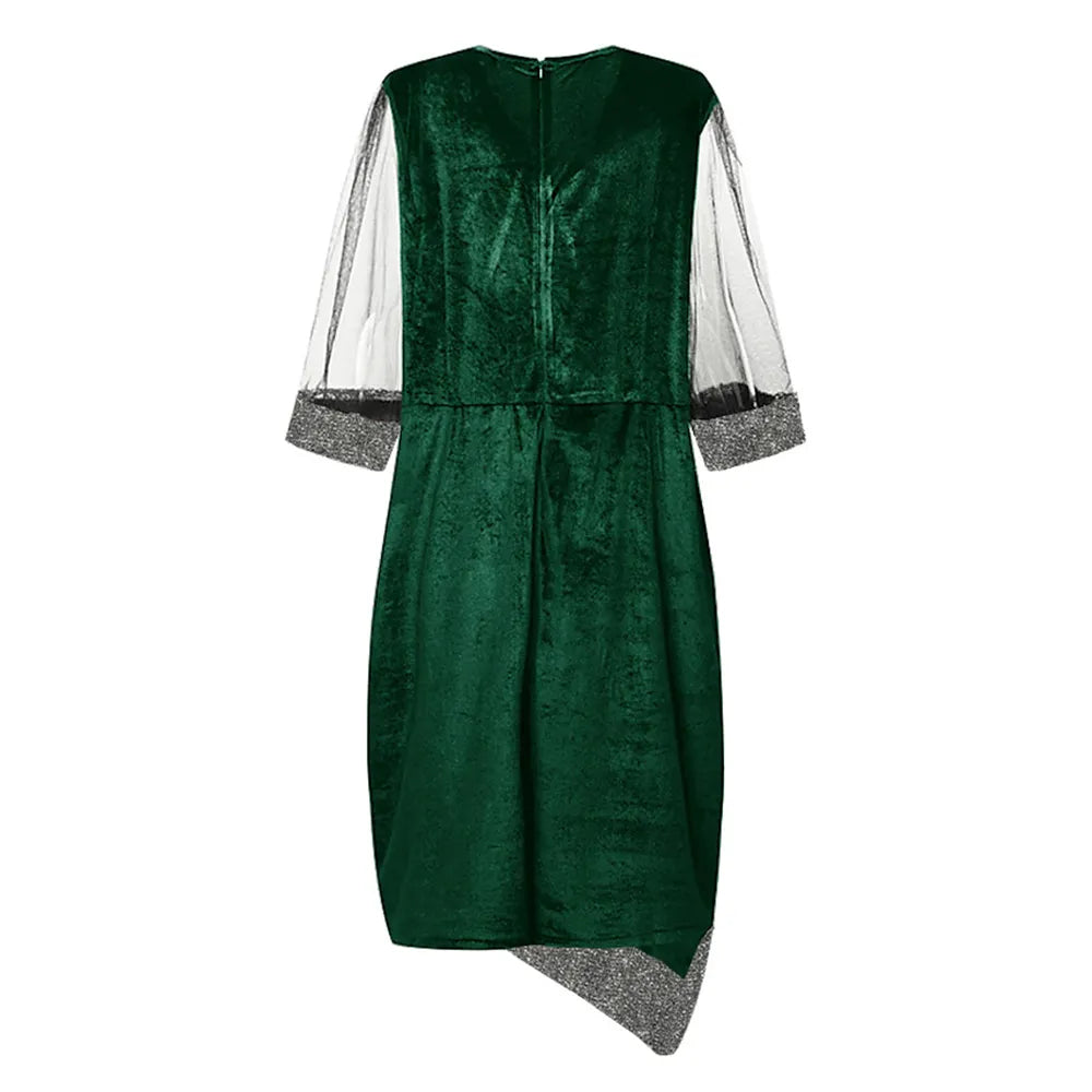 Women's plus-size special occasion dress. Elegant, sparkly, and comfortable fall evening gown.