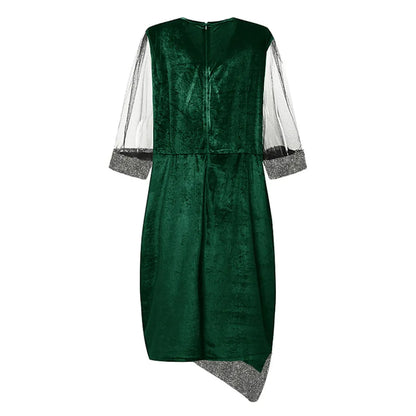 Women's plus-size special occasion dress. Elegant, sparkly, and comfortable fall evening gown.