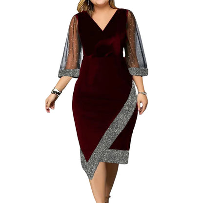 Women's plus-size fall evening gown, elegant & glamorous. Comfortable formal wear for special events.