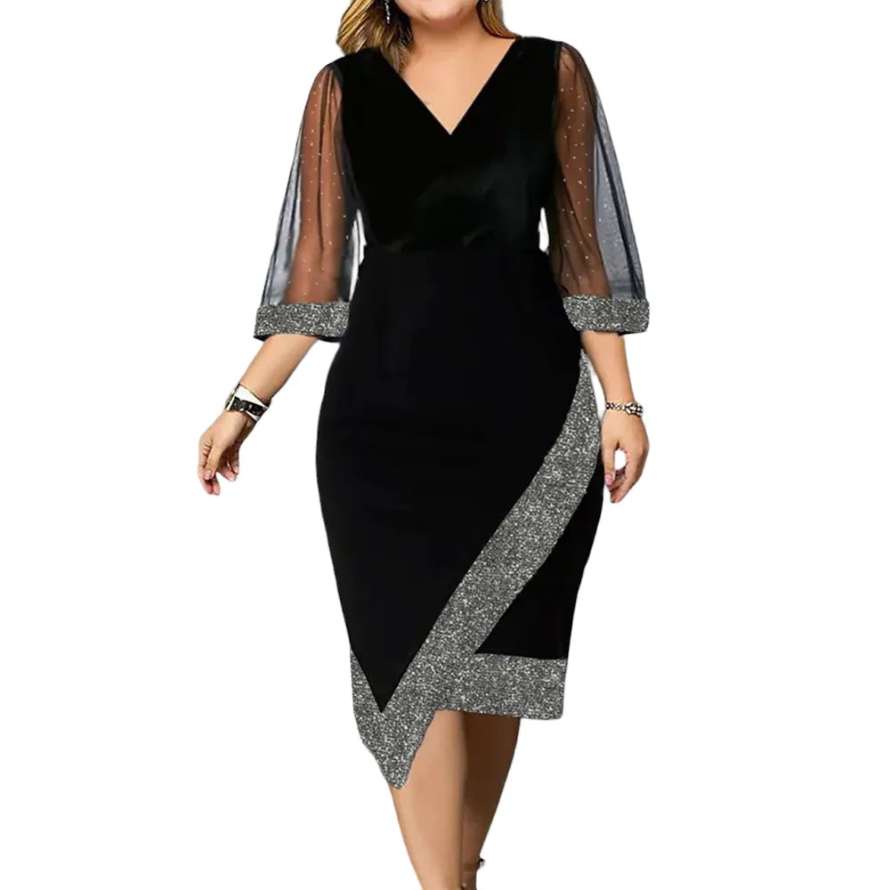 Glamorous plus-size women's party dress. Elegant fall fashion with a comfortable, flattering fit.