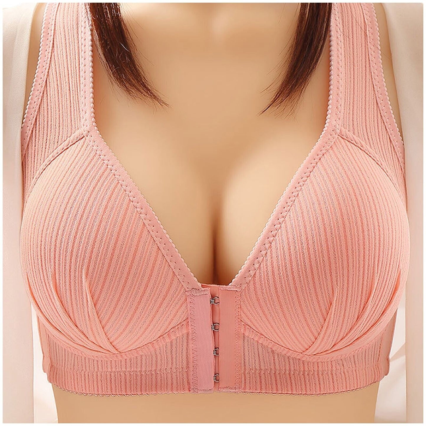 Plus-size front-closure push-up bra for women, offering comfortable support and a flattering lift.