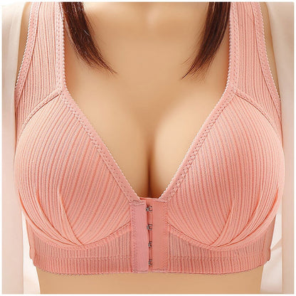 Plus-size front-closure push-up bra for women, offering comfortable support and a flattering lift.