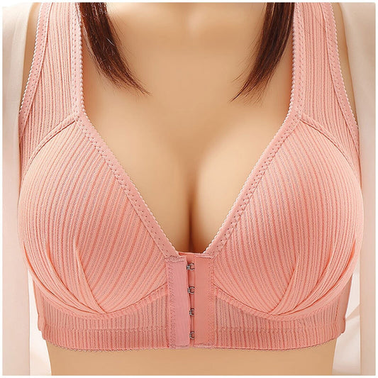 Plus-size front-closure push-up bra for women, offering comfortable support and a flattering lift.