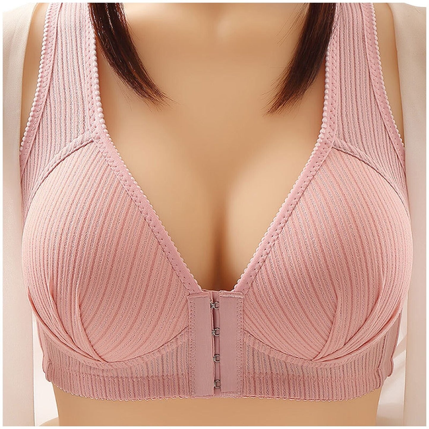 Supportive plus-size push-up bra with front closure, providing a comfortable lift for women's full figures.