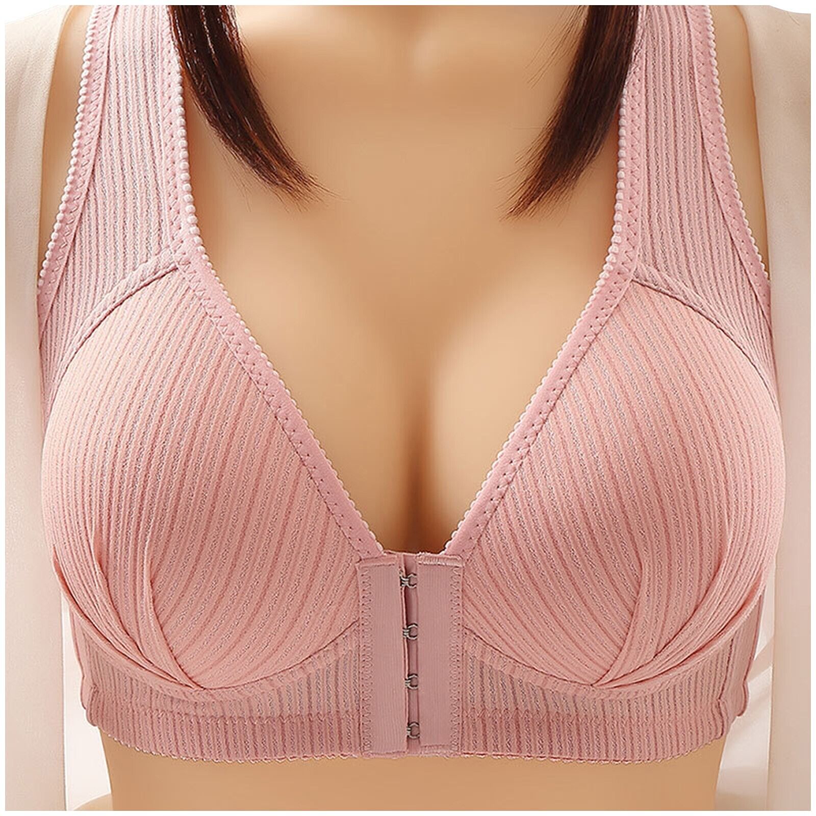 Supportive plus-size push-up bra with front closure, providing a comfortable lift for women's full figures.