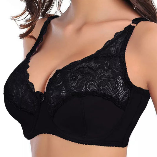 Plus-size lace push-up bra for women, ultimate comfort & lift, with delicate lace details.