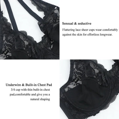 Close-up of intricate lace detail on a women's plus-size comfort bra, providing style and support.