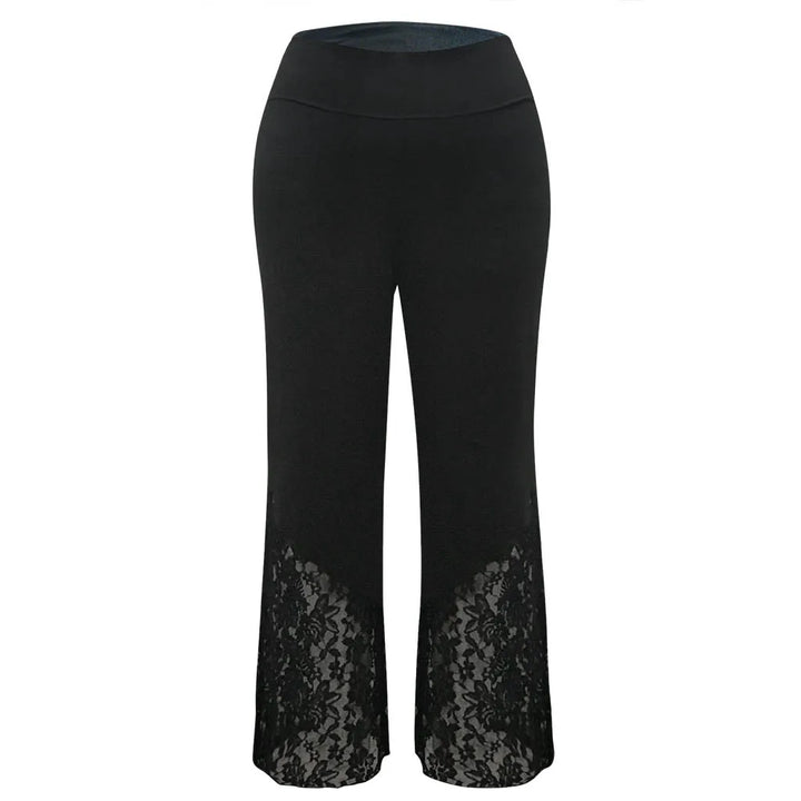 Women's plus-size lace wide-leg lounge pants with a high-waist. Perfect for comfortable, relaxed everyday wear.