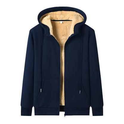 Plus-size women's cozy hooded winter jacket. Warm fleece, perfect for cold weather.