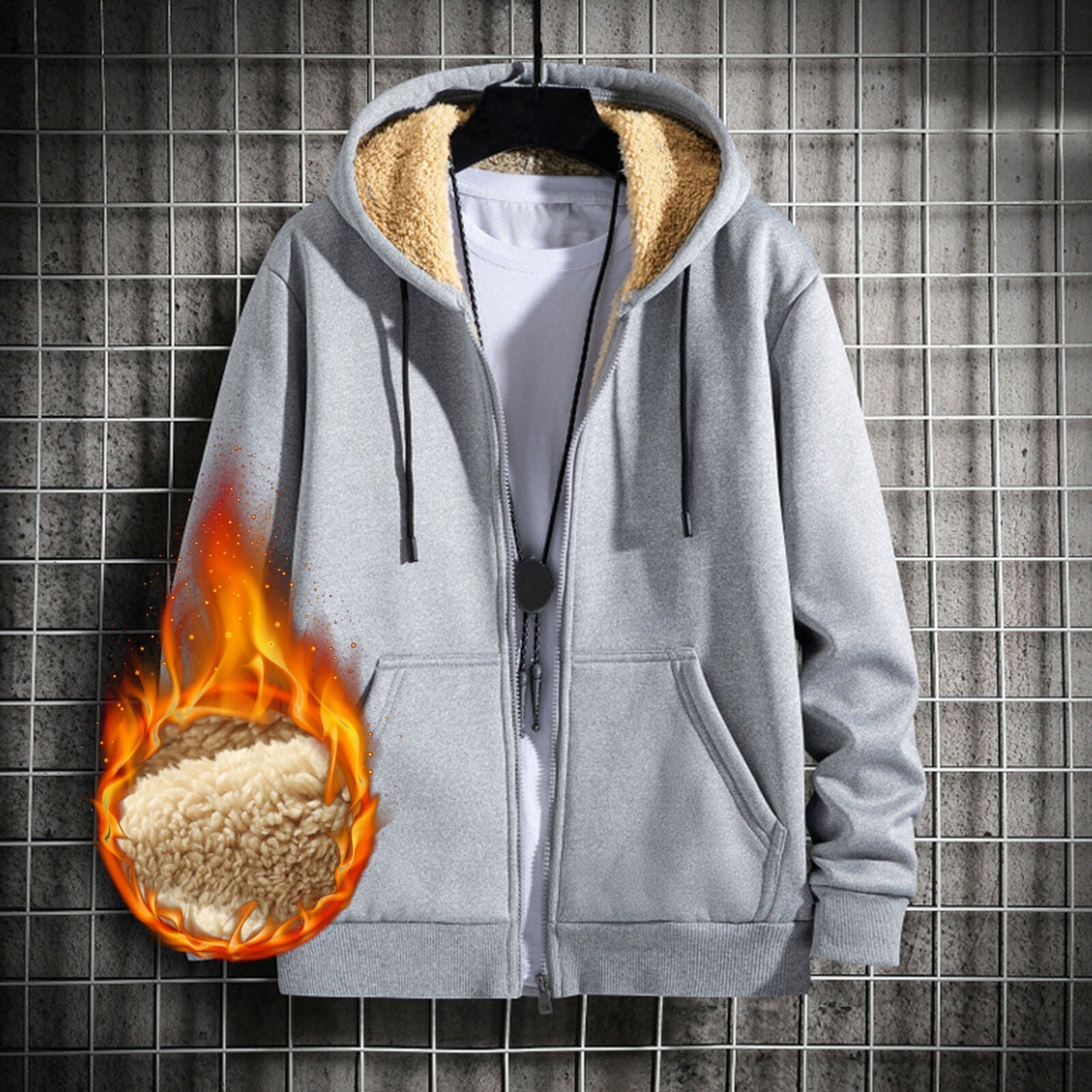 Women's plus-size hooded winter jacket. Cozy fleece coat, great for cold weather outerwear.