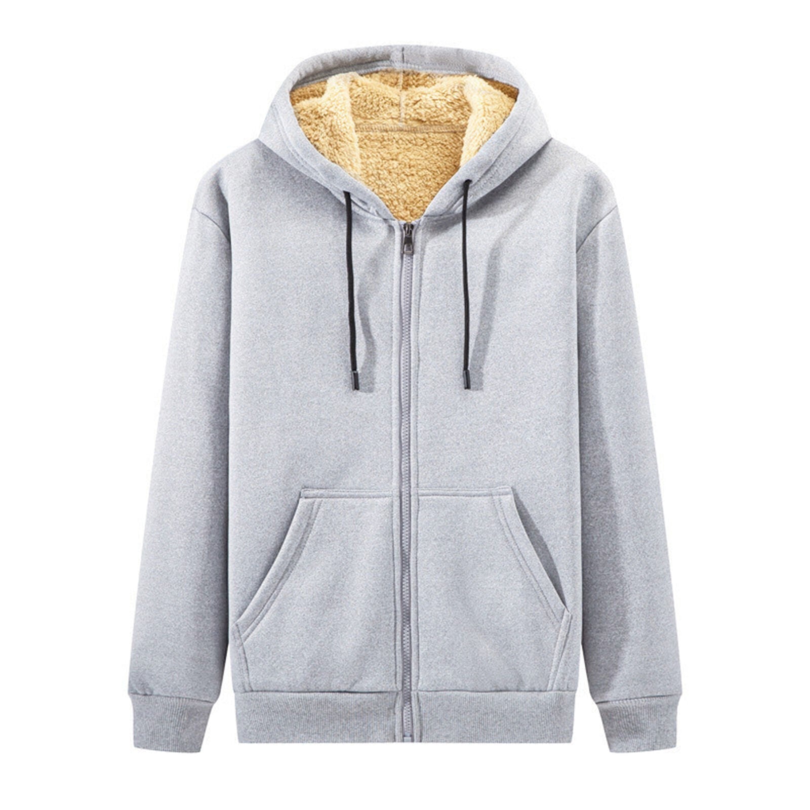 Fall/winter plus-size women's hooded fleece jacket. Cozy and warm oversized coat for cold weather.