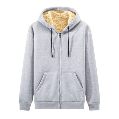 Fall/winter plus-size women's hooded fleece jacket. Cozy and warm oversized coat for cold weather.