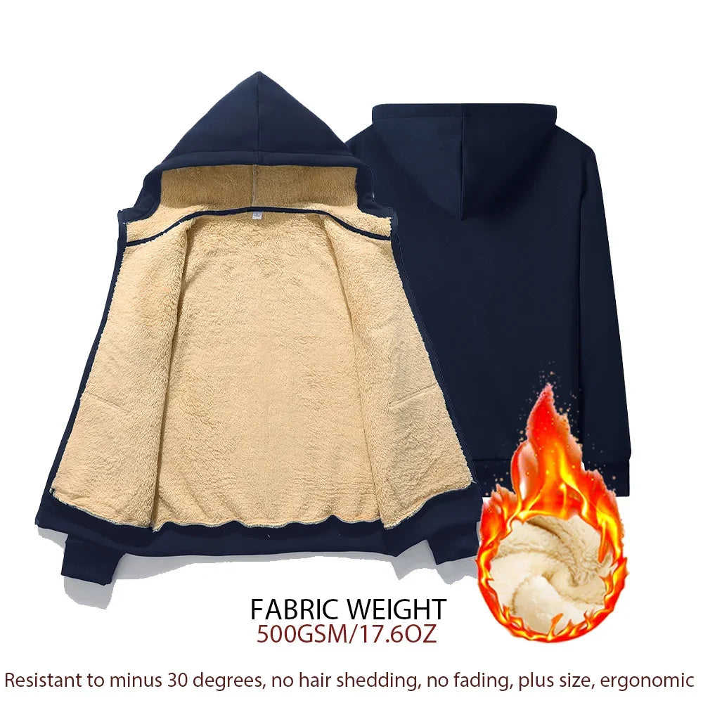 Women's plus-size hooded winter outerwear. Warm fleece jacket, ideal for cold weather comfort.