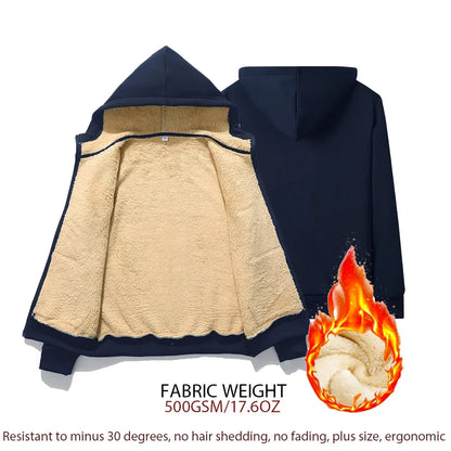 Women's plus-size hooded winter outerwear. Warm fleece jacket, ideal for cold weather comfort.