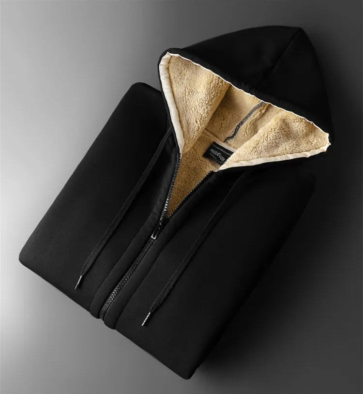 Fashionable plus-size women's hooded winter jacket. Cozy fleece design, perfect for fall and winter.