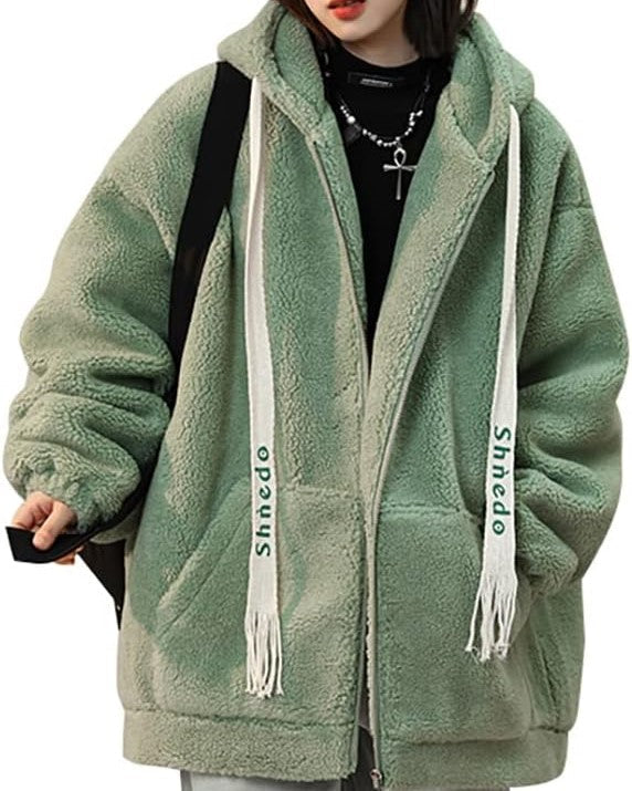 Warm plus size women's fleece jacket, perfect winter coat or fall layering, cozy comfort.