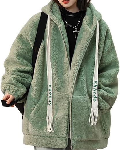 Warm plus size women's fleece jacket, perfect winter coat or fall layering, cozy comfort.