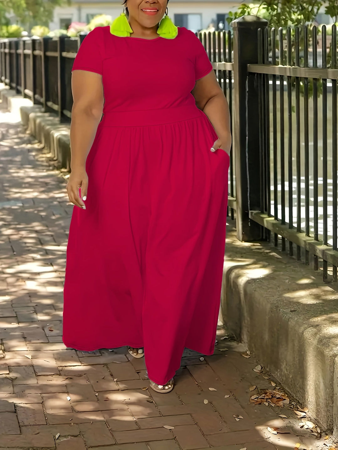 Summer plus size short sleeve maxi dress for women, flowy style, elegant & casual.