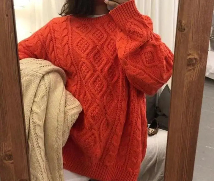 Relaxed fit plus size women's oversized cozy sweater, perfect for casual fall outfits and warm winter comfort.