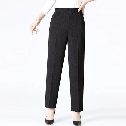 Winter-ready plus size black fleece trousers with lattice detail and flexible waist for women.