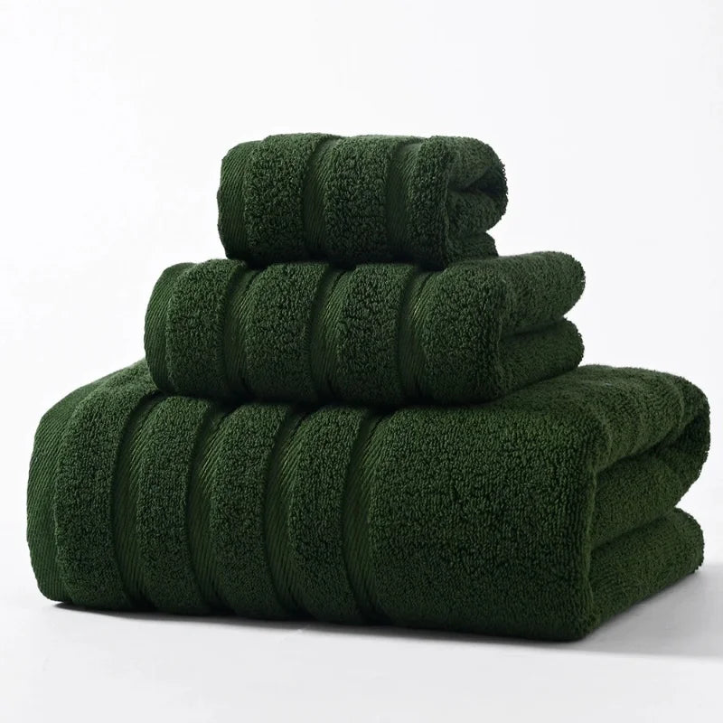 Absorbent cotton towel set, plush & soft, perfect for stylish bathroom decor.