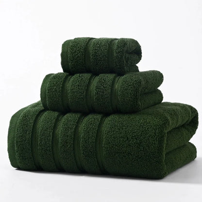 Absorbent cotton towel set, plush & soft, perfect for stylish bathroom decor.