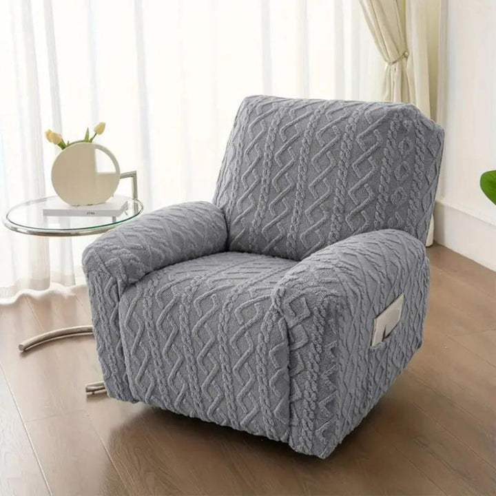 Warm cable knit jacquard recliner cover. Perfect plush furniture protector for cozy winter living room decor.