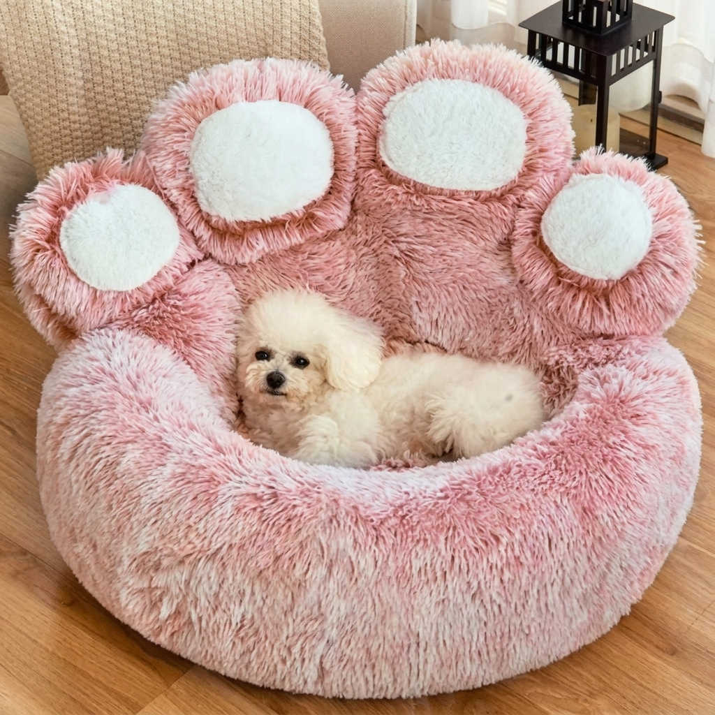 Plush calming dog sofa bed with washable cover, offering ultimate comfort & anxiety relief for small to large dogs.
