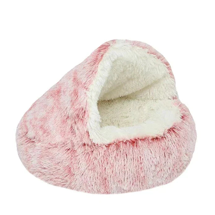 Cozy plush donut dog bed for small dogs, offering comfortable, secure sleep.
