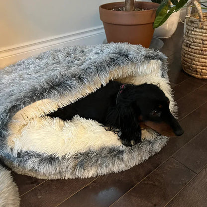 Plush cozy donut pet bed for dogs & cats. Washable, comfortable, perfect for ultimate relaxation.