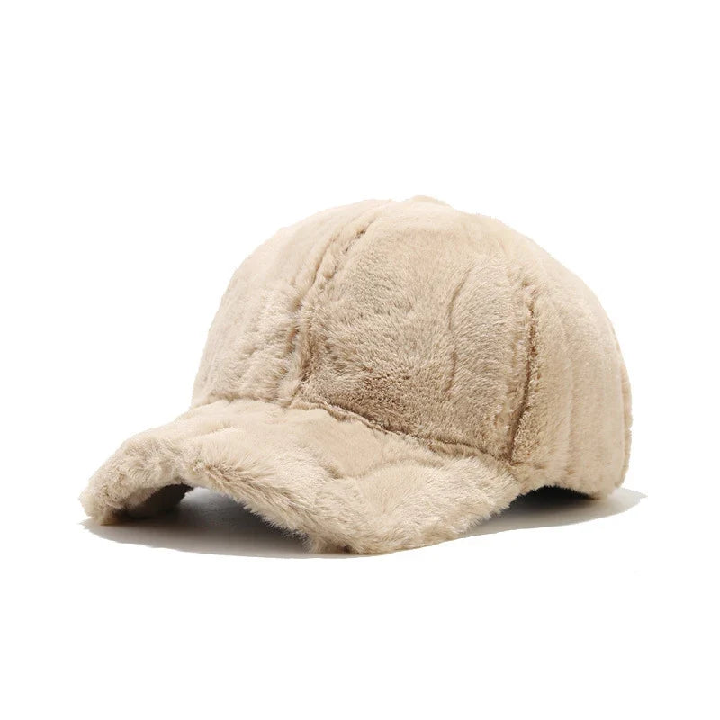 Soft plush faux fur cap, elegant and cozy women's winter hat for fashion.