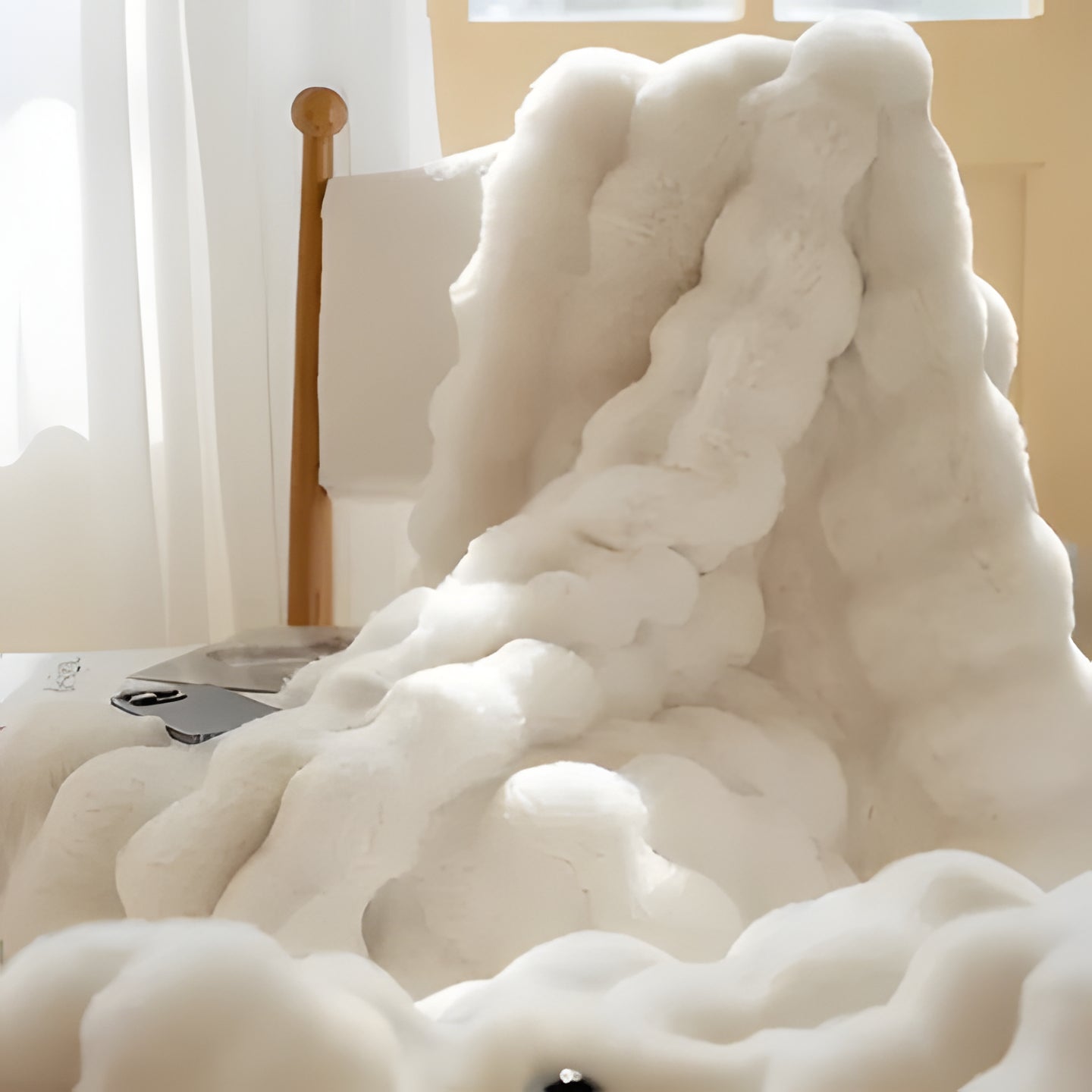 Cozy plush faux fur throw blanket, soft rabbit texture, stylish home decor, perfect for winter warmth and snug comfort.